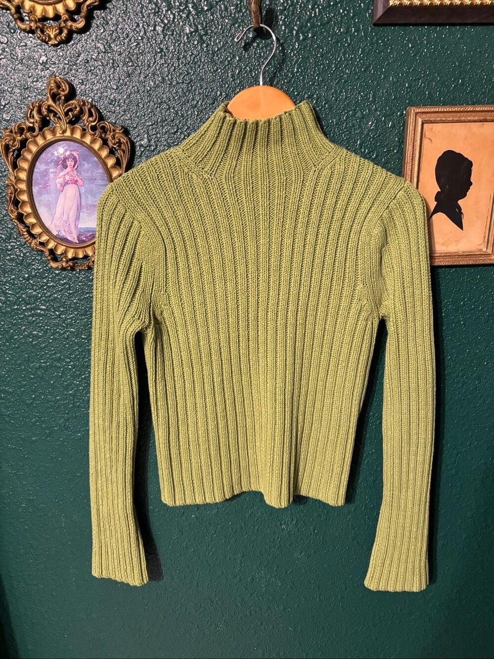 Y2K Abercrombie and Fitch Ribbed Mock Neck Sweater Sz Large Green